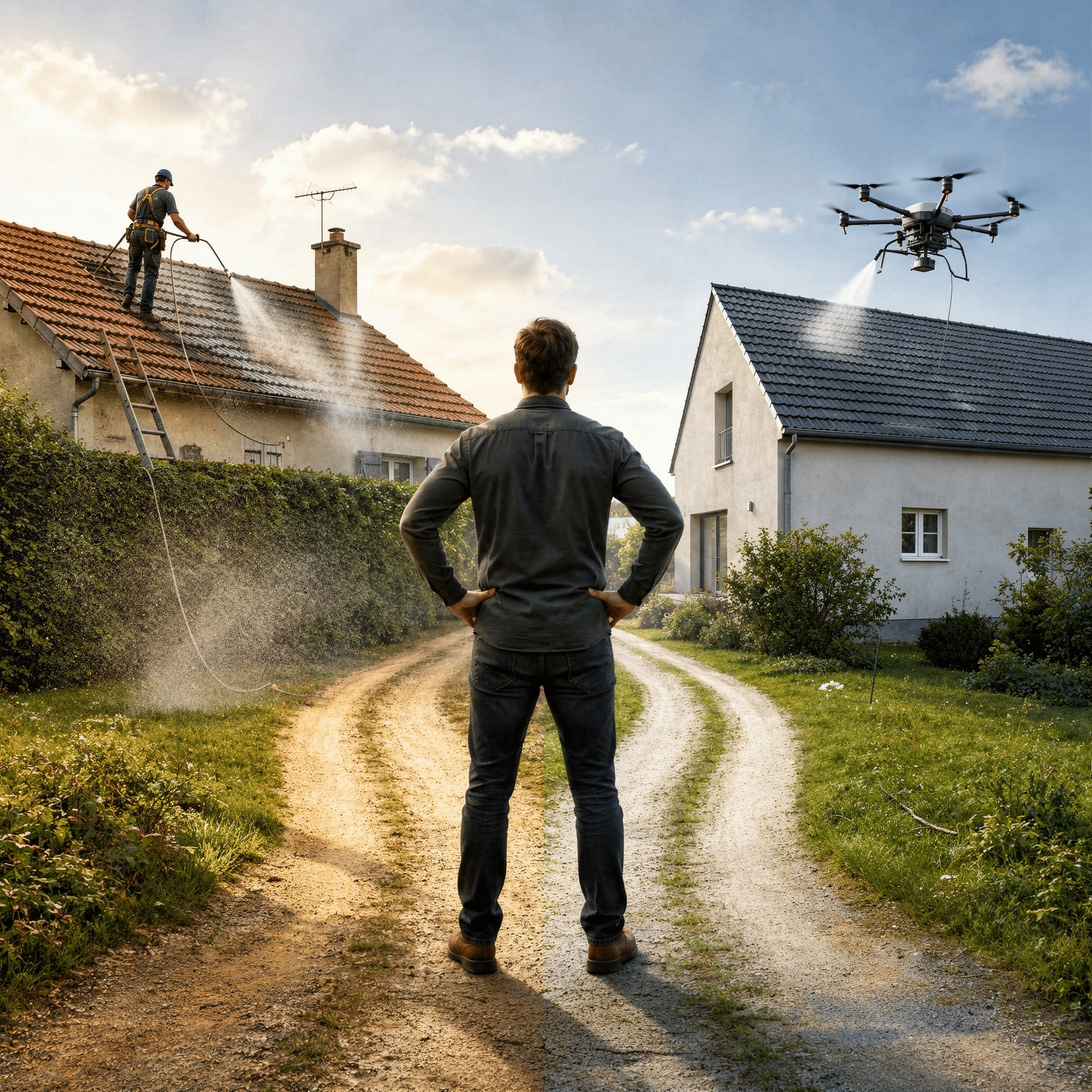 Nettoyage de toiture par drone en Normandie, sans échafaudage